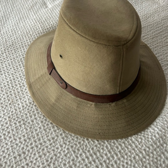 Eddie Bauer Classic Tan Fedora Hat with Brown Band Sz L Barely Worn - Picture 5 of 6